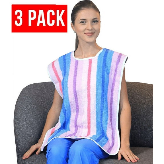3 Pack - Clothing Protector Terry Cloth Senior Adult Bibs Hook and Loop Closure. Meal Time Senior Bib (Candy Print)