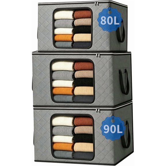 3 Pack Clothing Storage Bags,Under bed storage,Foldable Clothing Organizer Boxes,With Mesh Windows,storage bags,storage Foldable Wardrobe Storage Boxes,Suitable, For Storing Clothes,Sweaters,Blankets