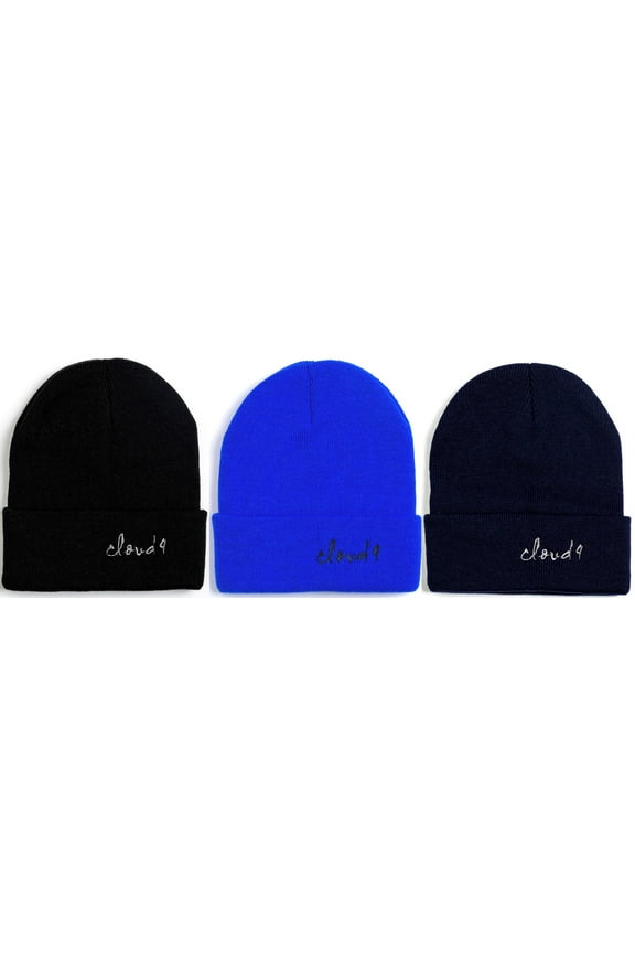3 Pack Cloud 9 - Kids Unisex Beanie Cap Knitted Warm Soft Solid Color 100% Acrylic Boys and Girls (1-7 years old)