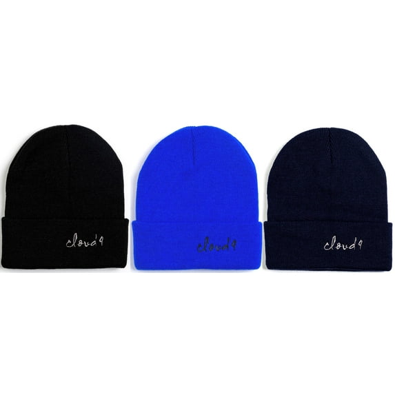 3 Pack Cloud 9 - Kids Unisex Beanie Cap Knitted Warm Soft Solid Color 100% Acrylic Boys and Girls (7-14 years old)(1 Piece only, choose your color)