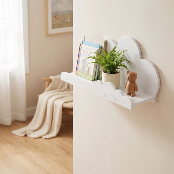 3 Pack, Cloud Shape Floating Shelf, Wall Mounted Storage Rack, Adorable Style Decor organizer for Room Entryway Living Room Home Wall, White, Ccwuwei