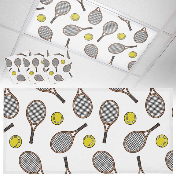3 Pack Club Style Tennis Fluorescent Light Covers for Ceiling Lights Sports Themes Yellow Tennis Athletics Art Magnetic Ceiling Light Covers Overhead Light Filters for Office Classroom Home