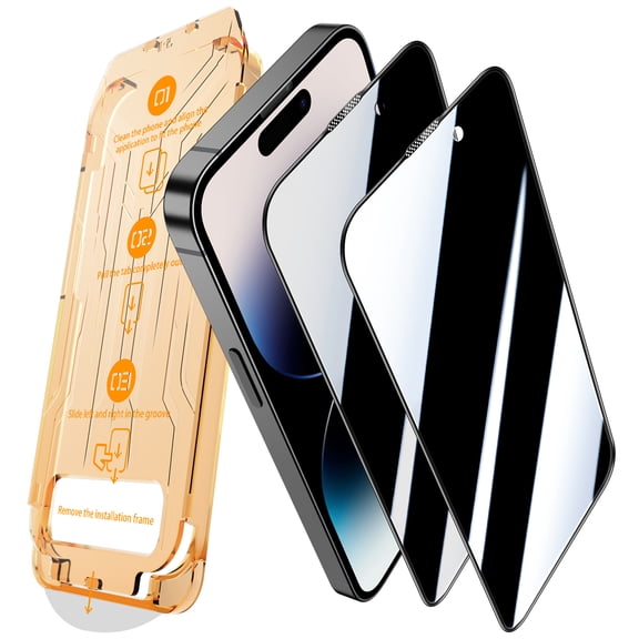 [2 Pack] Cnarery for iPhone 14 Pro Privacy Screen Protector Tempered Glass [Auto Alignment Kit] [9H Hardness], Bubble Free Clear, Case Friendly, Anti-Scratch