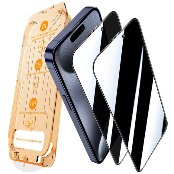 [2 Pack] Cnarery for iPhone 15 Pro Max Privacy Screen Protector Tempered Glass [Auto Alignment Kit] [9H Hardness], Bubble Free Clear, Case Friendly, Anti-Scratch