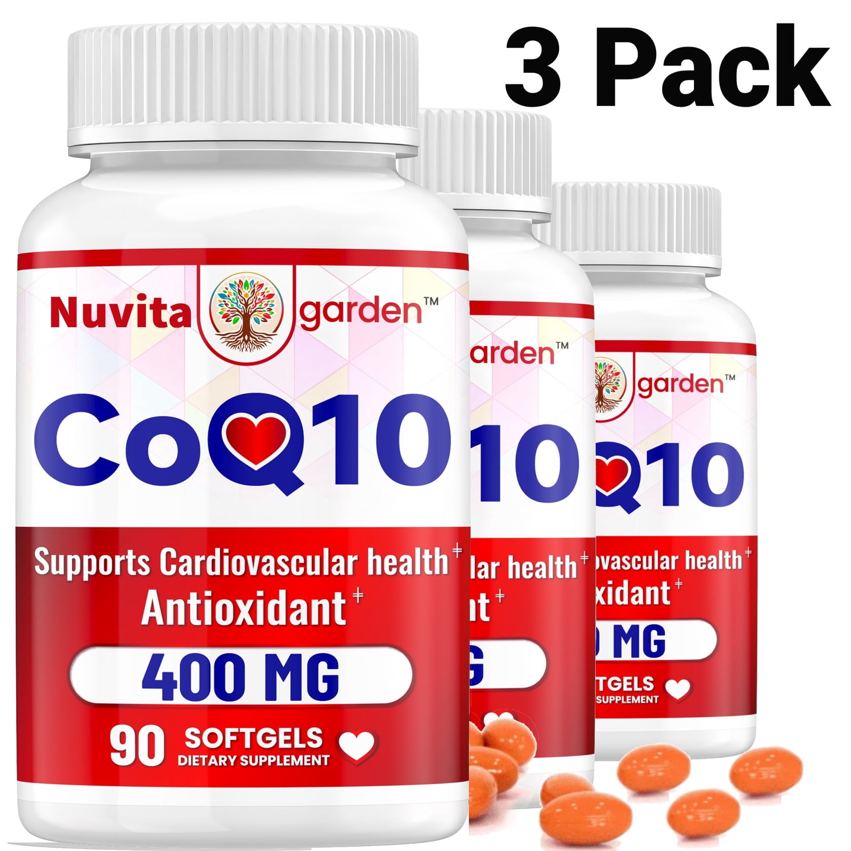 (3 Pack) CoQ10 400mg, 90 Softgels, Stable High Absorption Form – Antioxidant Support for Heart & Energy Health, Coenzyme Q10 Supplement