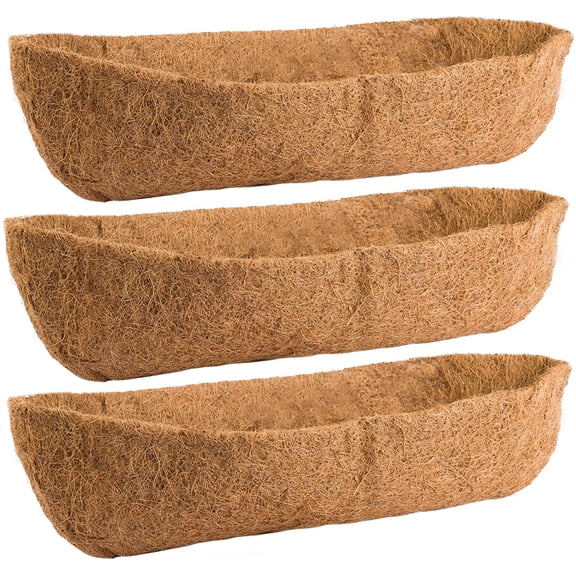 3 Pack Coco Liners for Window Planter Box - 24in 100% Natural Coconut Coir Fiber Liner Replacement for Deck Flower Box, Garden Railing Fence Trough, Wall Planter Basket, Vegetables Pot