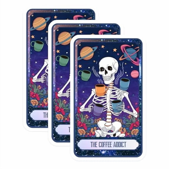 (3 Pack) Coffee Addict Decals - Skeleton Juggling Mugs - Funny Laptop Decals - 3 Inches On Longest Side - Easy Peel & Apply - Made in USA - 3MCS8756