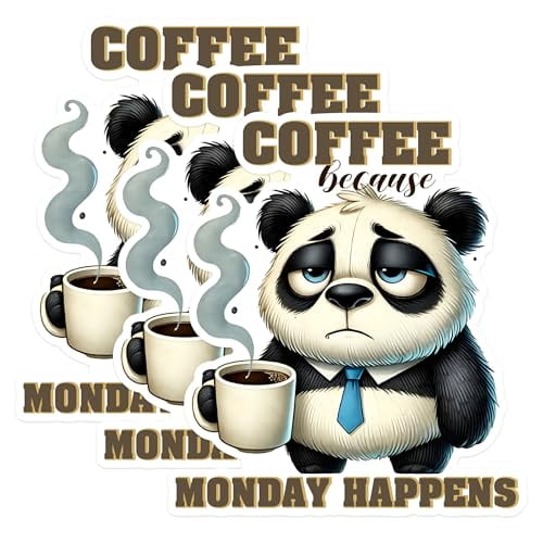 (3 Pack) Coffee Panda Decals - Funny Monday Meme - Laptop Decal - Office Humor - 3 Inches On Longest Side - Easy Peel & Apply - Made in USA - 3MCS1581