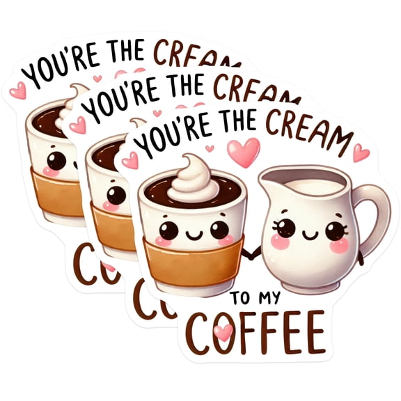 (3 Pack) Coffee and Cream Decals - You are The Cream - Coffee Lover Decals - 3 Inches On Longest Side - Easy Peel & Apply - Made in USA - 3MCS2186