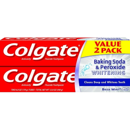 3 Pack - Colgate Baking Soda & Peroxide Whitening Toothpaste, Brisk Mint, Twin Pack 6 oz each, 2 ea