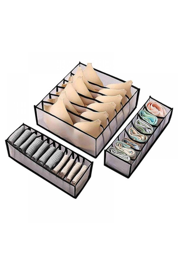 3 Pack Collapsible Cloth Storage Box Drawer Organizer Baskets Clothing Garment Storage Bags Divider for Baby Clothes Underwear Bras Socks Lingerie Clothing
