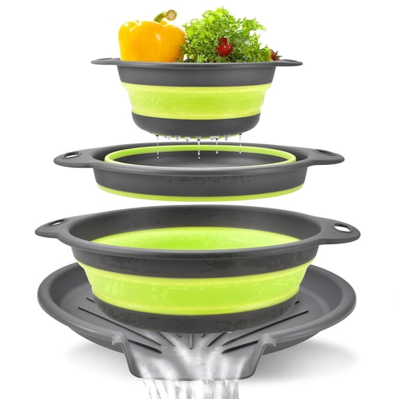NUBILY Collapsible Colander Set 3-Pack,Self-Draining Kitchen Strainers ...