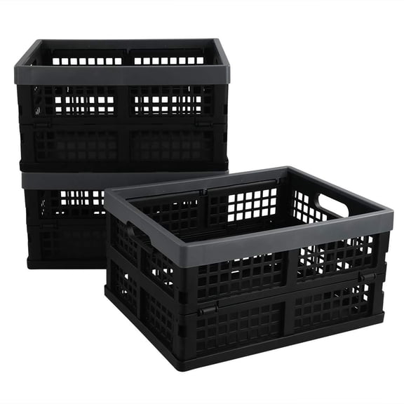 3-Pack Collapsible Crates Folding Storage Baskets Black 15 L