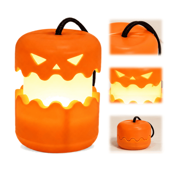 3-Pack Collapsible Pumpkin Lanterns, LED Light Up Jack O'Lantern Decor with Lanyard, Battery Powered Outdoor Halloween Party Lights (1PC)