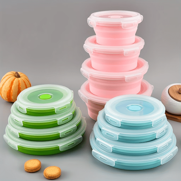 3-Pack Collapsible Silicone Camping Bowls with Lids - Expandable Food Storage Containers for Salad & Lunch, Camping Essentials | Stackable Bowls | Durable Mess Kits