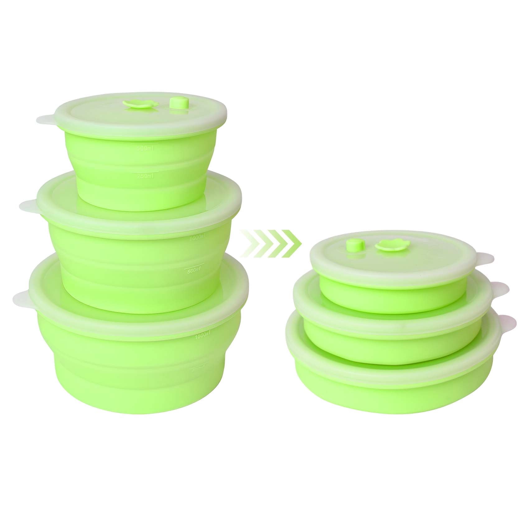 3-Pack Collapsible Silicone Food Containers with Lids, Leakproof ...