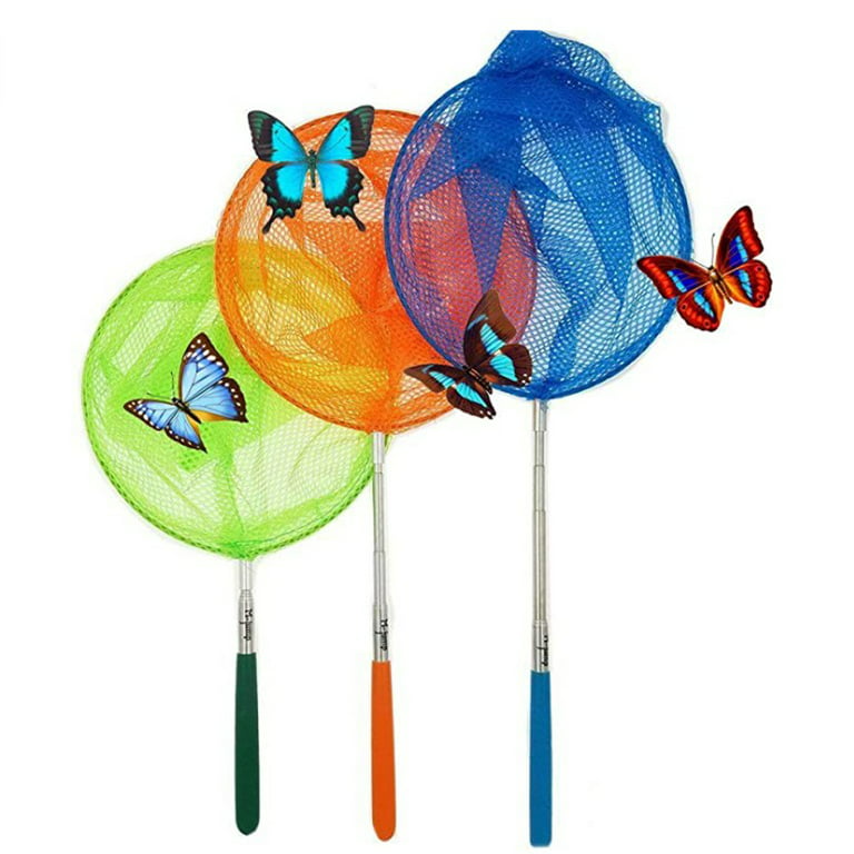 3 Pack Colored Telescopic Butterfly Nets,Great for Catching Insects Bugs  Fishing,Outdoor Toy for Kids Playing,Extendable from 6.8 to 34 