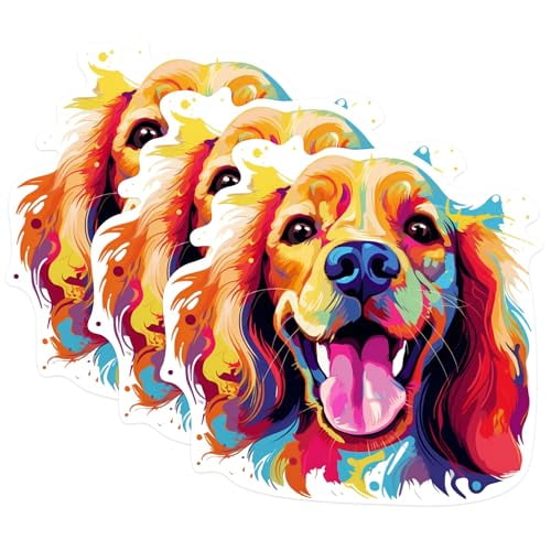 (3 Pack) Colorful Cocker Spaniel Decals - Cute Dog Sticker - Laptop Decal - 3 Inches On Longest Side - Easy Peel & Apply - Made in USA - 3MCS0708