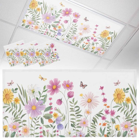 3 Pack Colorful Daisy Fluorescent Light Covers for Ceiling Lights Dragonfly Butterfly Leaf Spring Summer Pastoral Magnetic Ceiling Light Covers Overhead Light Filters for Office Classroom Home
