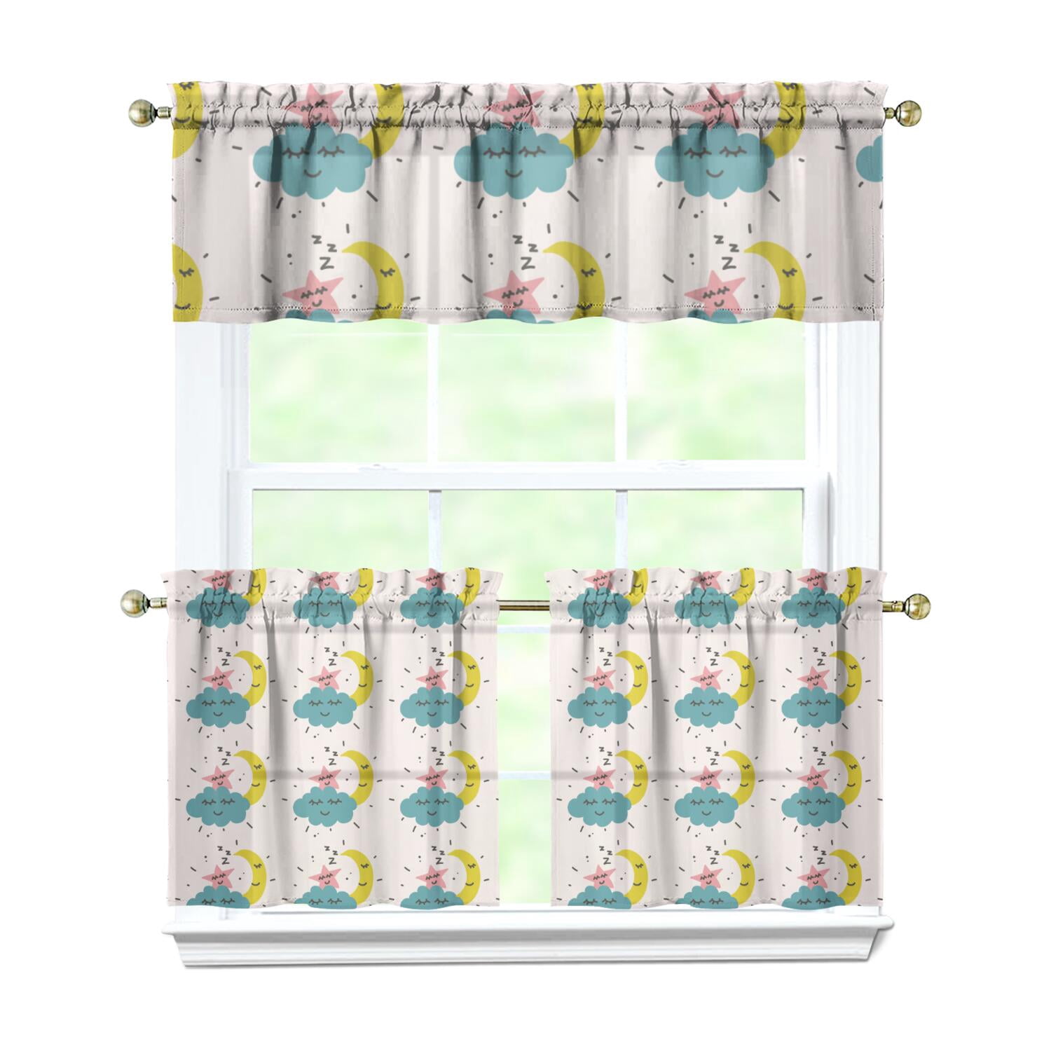 3 Pack Colorful Kids Kitchen Curtains - Whimsical Cartoon Planets