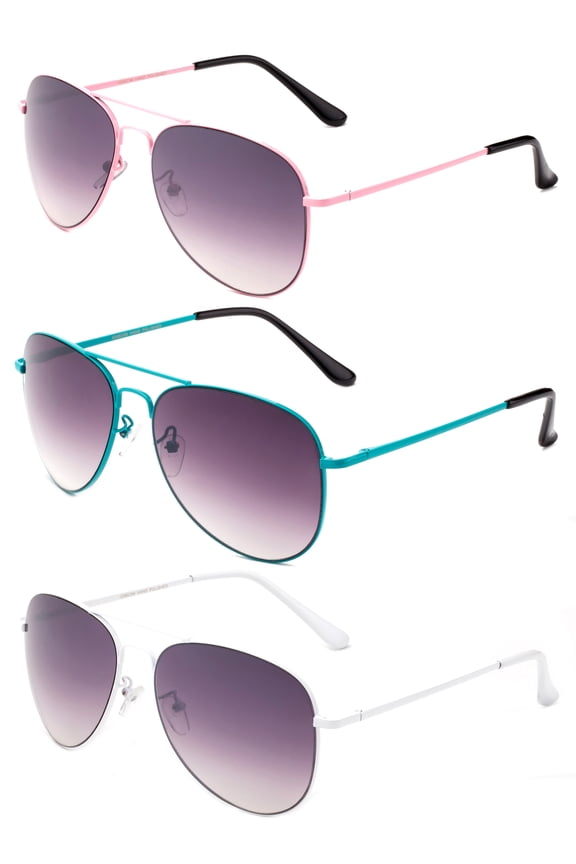 3 Pack Colorful Metal Frame Spring Hinge Arm Aviator Fashion Sunglasses for Men for Women, Pink, Teal & White