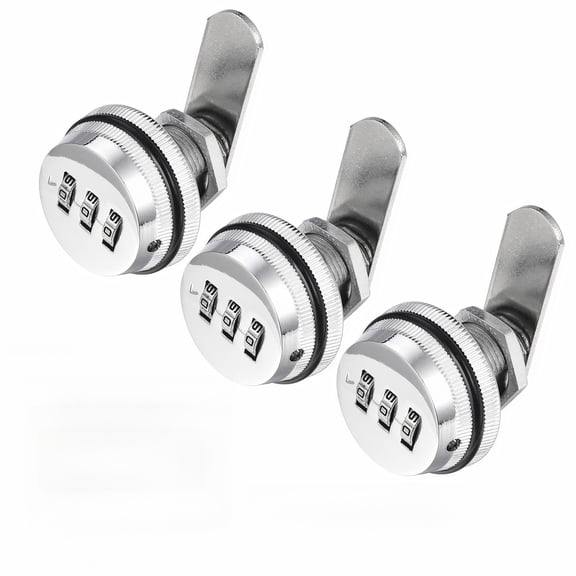3 Pack Combination Cabinet Cam Lock Password Coded Lock with 3/4" Cylinder and Chrome Finish, Security Combi-Cam Lock for Cabinet Filing Drawers Mailbox