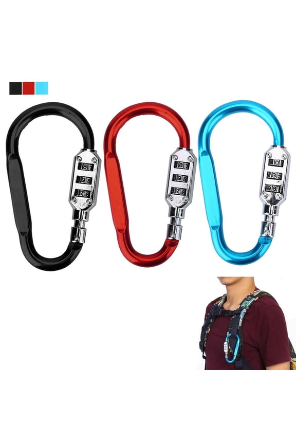 3 Pack Combination Lock Carabiner 3 Dial Digit Luggage Travel Baggage Backpack
