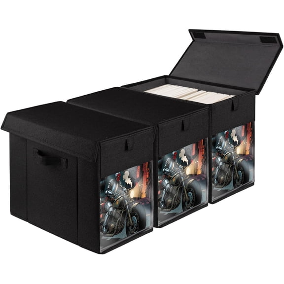 3 Pack Comic Book Storage Box with Lid for Modern Age, Collapsible Magazine Organizer with Clear Window, Black