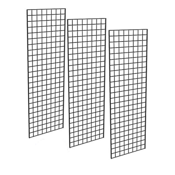 3-Pack Commercial Grade Gridwall Art Display Panels, 2' x 6' Heavy Duty Wire Grid Wall Display Rack, Black Finished Wall Mount or Freestanding Retail Merchandiser