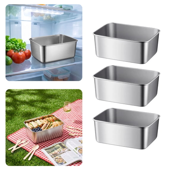 3 Pack Compact Stainless Steel Boxes with Clear Sealed Lids, Freezer Safe Stackable Meal Prep Containers for Short Travel and Small Food Marinating Work