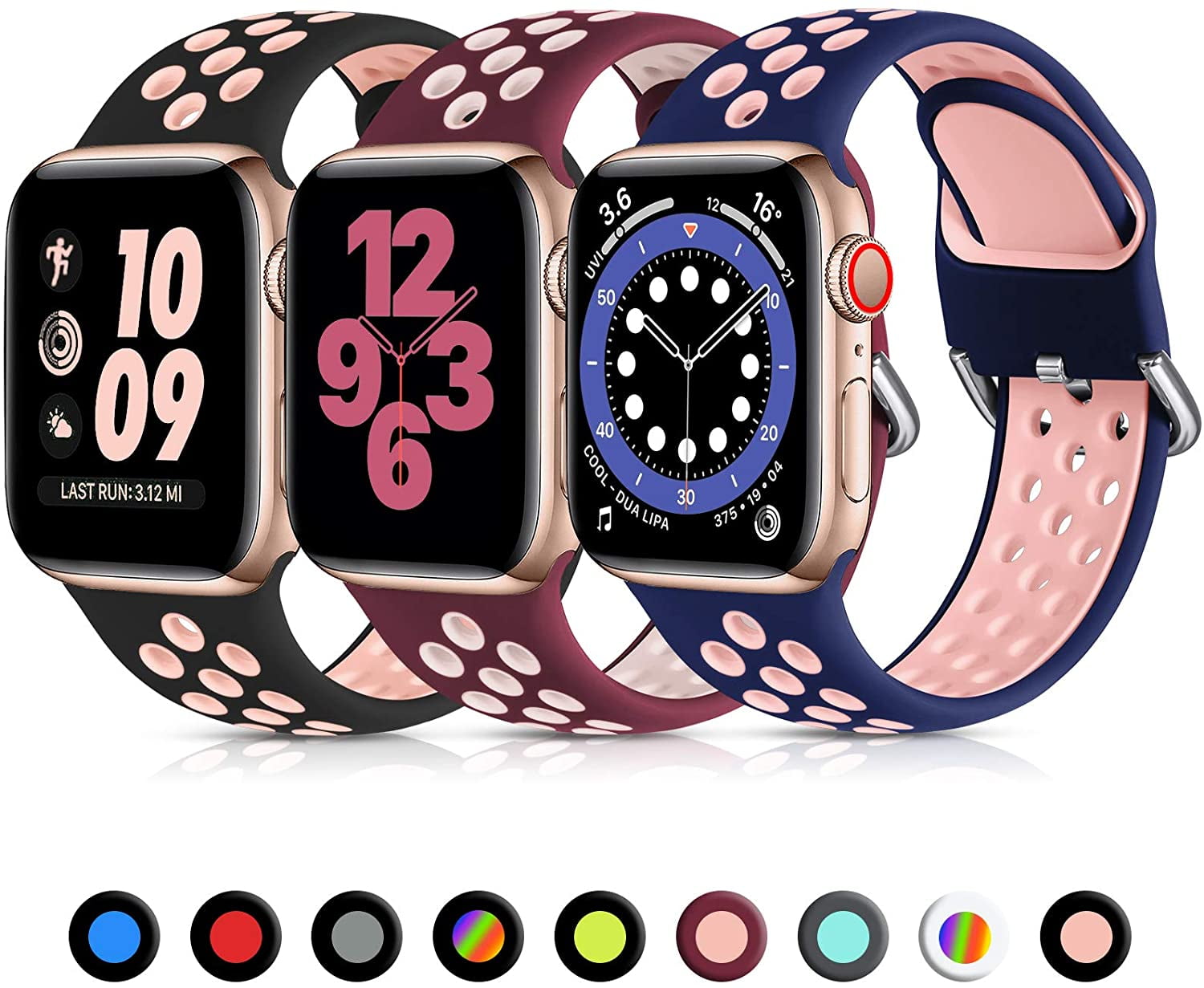 Silicone Strap For Apple Watch band 44mm 40mm 45mm 41mm 44 mm soft  Breathable watchband bracelet iWatch Series 3 4 5 6 SE 7 bands - Tint  Tropical Twist 