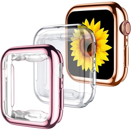 3 Pack Compatible with Apple Watch Case 38mm,Soft HD High Sensitivity Screen Protector with TPU All Around Anti-Fall Protective Case Cover for iWatch Series 3/2/1 38mm Clear/Rose Gold/Rose Pink