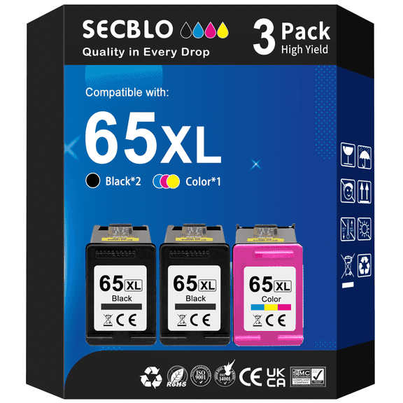 65 Ink Cartridge Compatible for HP 65XL Ink for Printer Ink 65 (3 Pack)
