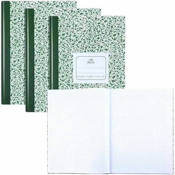 3 Pack Composition Notebooks Lab Notebook Graph Paper, 5 x 5 Quad Ruling, Green Marble Cover, 10.13 x 7.88 Inch, 96 Sheets