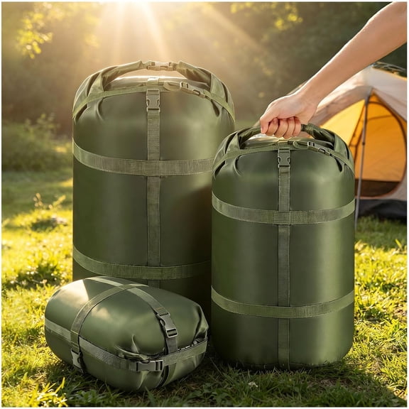3 Pack Compression Sack for Sleeping Bag, 15L/27L/45L Ultralight Portable Sleeping Bag Stuff Sack, Space-Saving Stuff Sack for Sleeping Bag, Backpacking, Camping, Hiking, Travel