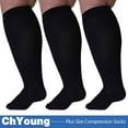 thumbnail image 1 of (3 Pack) Compression Socks 4XL for Plus Size Ankles and Extra Wide Calf - Black Knee-Hi Stockings with 20-30mmHg - for Swelling Pain and Varicose Veins - Closed Toe,ChYoung, 1 of 10