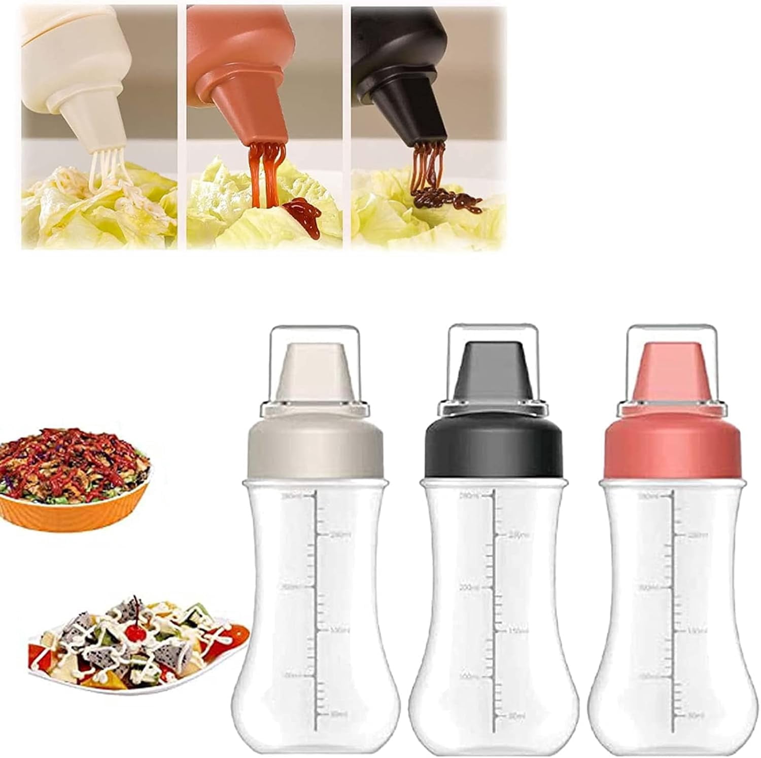 3 Pack Condiment Squeeze Spray Bottles – 350ml Measurable Squeeze Sauce ...