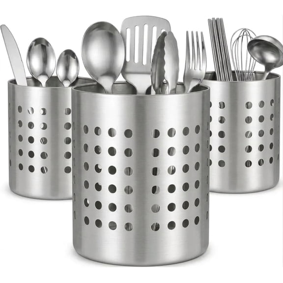 3 Pack Cooking Utensil Holder, Large Stainless Steel Kitchen Utensil Cutlery Holder, Cooking Utensil Organizer for Countertop Storage