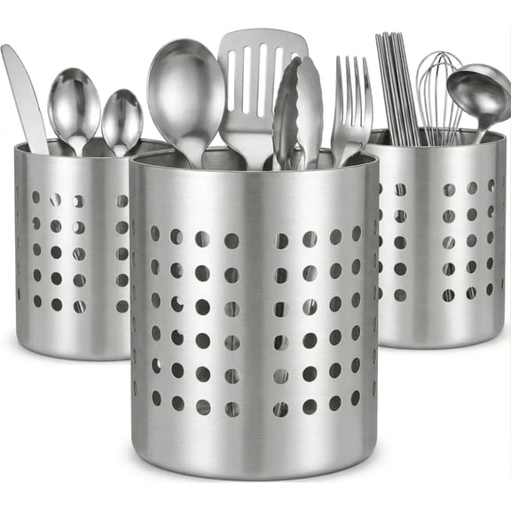3 Pack Cooking Utensil Holder, Large Stainless Steel Kitchen Utensil Cutlery Holder, Cooking Utensil Organizer for Countertop Storage