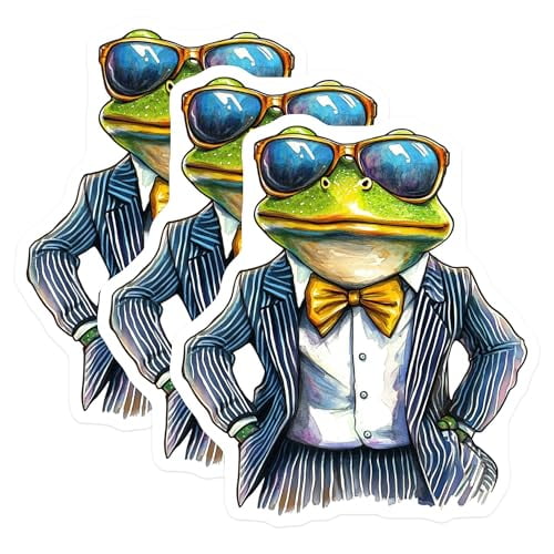 (3 Pack) Cool Frog Decals - Dapper Frog - Animal Decals - 3 Inches On Longest Side - Easy Peel & Apply - Made in USA - 3MCS8279