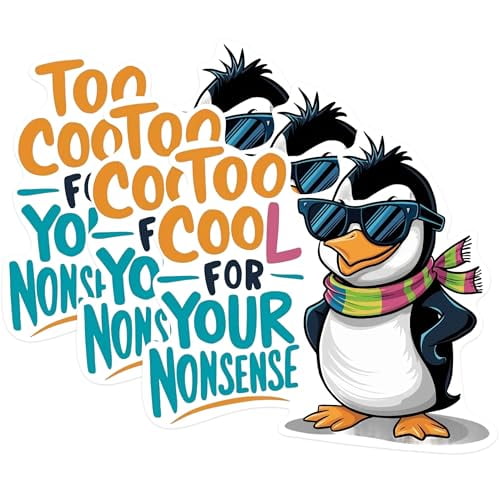 (3 Pack) Cool Penguin Decals - Laptop Decal - Sarcastic Penguin - 3 Inches On Longest Side - Easy Peel & Apply - Made in USA - 3MCS0921