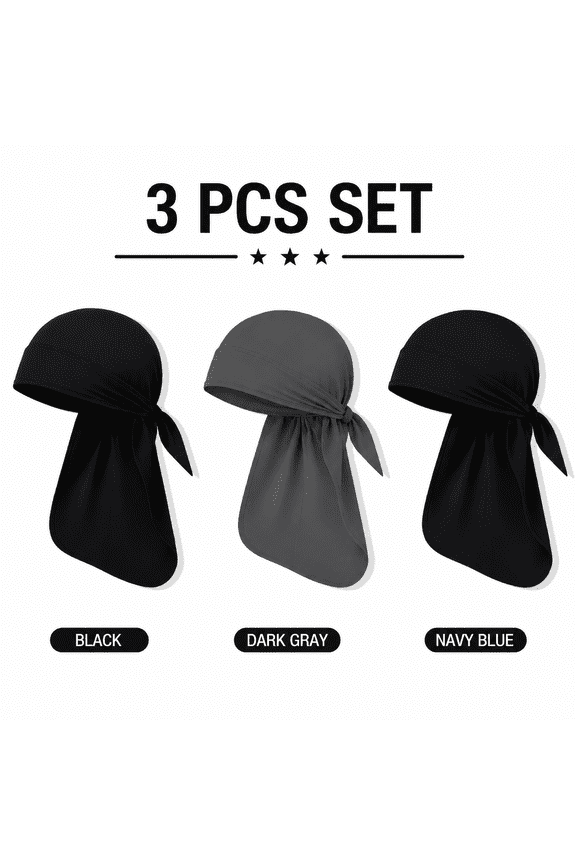 3 Pack Cooling Helmet Liner for Men, Do Rag Skull Cap, Head Wrap, Hard Hat Liner, Sweat Wicking, UPF50+ Sun Protection, Black Dark Gray Navy motorcycle pirate head wrap safety