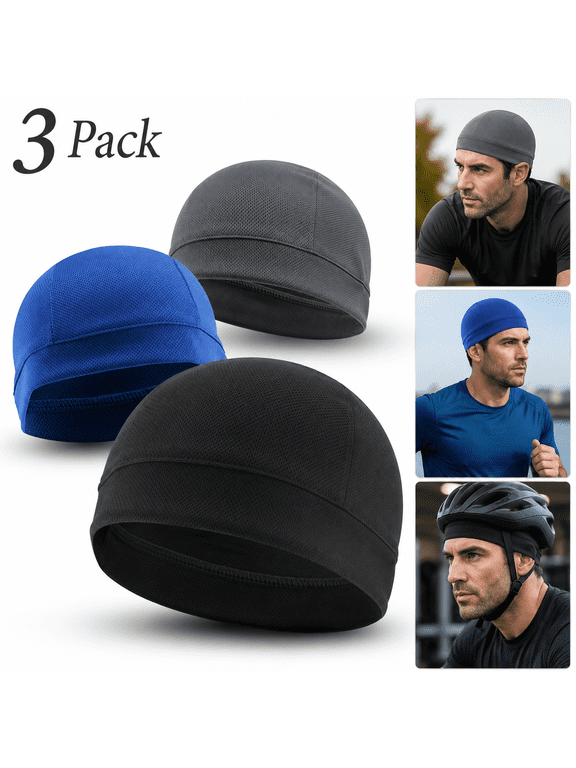 3 Pack Cooling Skull Cap Helmet Liner Sweat Wicking Cycling Running Hat Adult Male