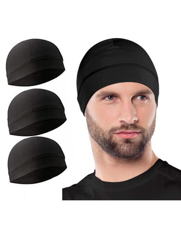 3 Pack Cooling Skull Cap Helmet Liner Sweat Wicking Cycling Running Hat for Men