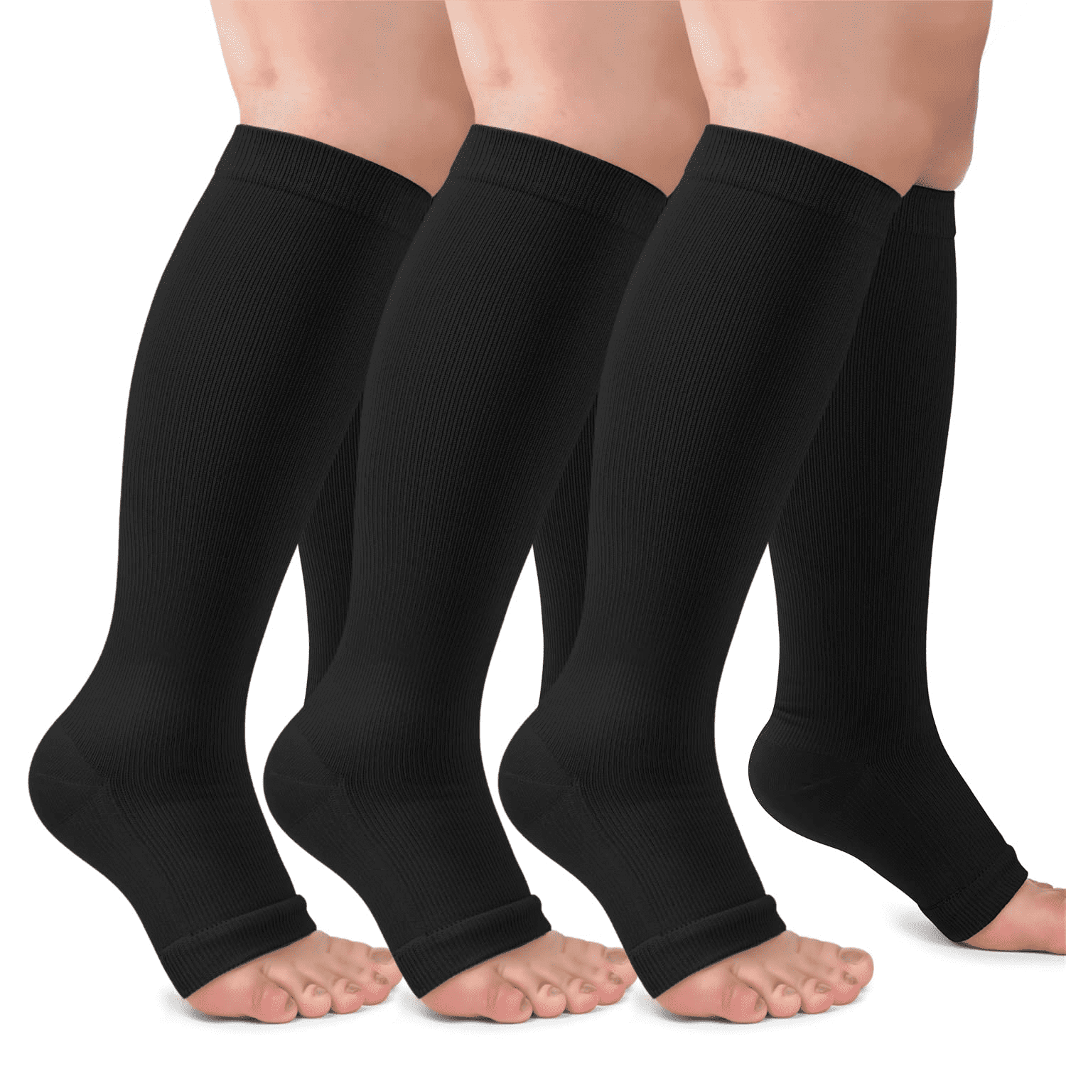 3 Pack Copper Compression knee Socks for Women & Men, Open Toe Socks 20