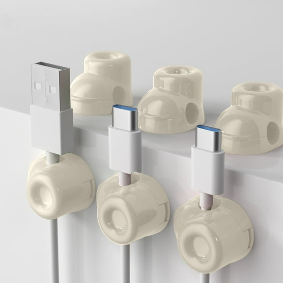 3 Pack Cord Organizer, 360°Rotating Twist-Lock Magnetic Cable Management Clips, Adhesive Phone Charging Keeper Wire Cord Holder for Nightstand/Car/Wall, Office Desk Accessories Decor (Beige)