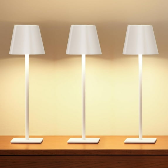 3 Pack Cordless Table Lamp, Battery Operated Lamp - Portable Waterproof Rechargeable Table Lamp w/ 3 Color Temps & Stepless Dimming for Dinner, Desk, Cafe, Outdoor (White)