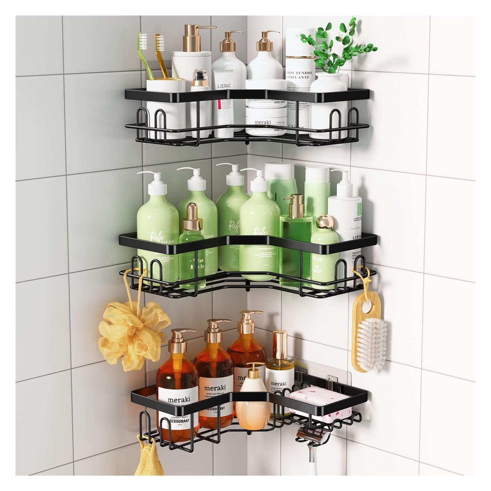 3-Pack Corner Shower Caddy - No Drill, 14 Hooks, Soap Dish - Walmart.com