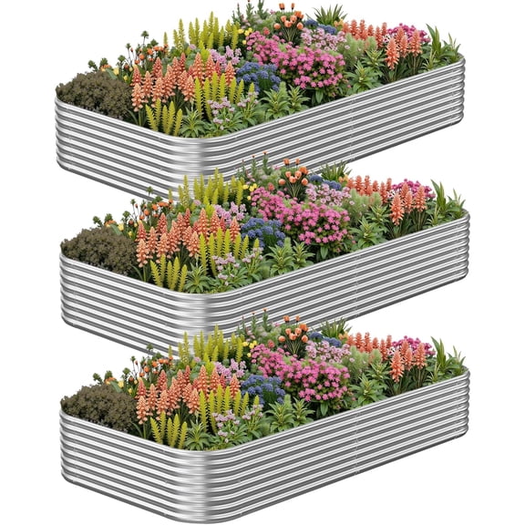 3 Pack Corrugated Galvanized Steel Raised Garden Bed Outdoor, Metal Above Ground Garden Bed for Vegetables and Flowers, Raised Beds for Gardening-3x2FT