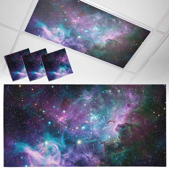3 Pack Cosmic Stars Fluorescent Light Covers for Ceiling Lights Purple Pink Starry Sky Gradual Abstract Magnetic Ceiling Light Covers Overhead Light Filters for Office Classroom Home
